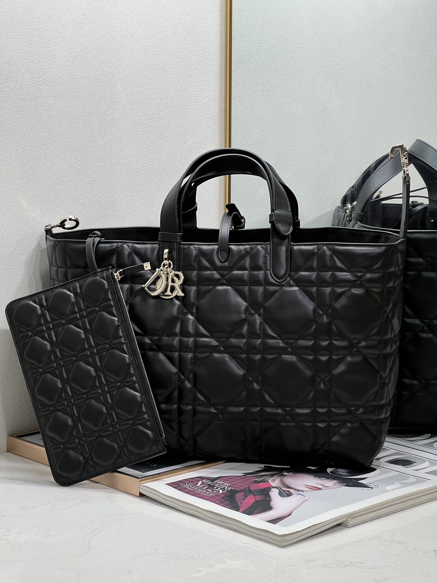 Large Dior Toujours Bag Black Macrocannage Calfskin